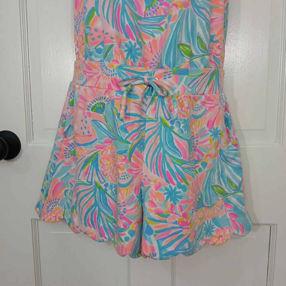 Lilly Pulitzer Jace Strapless Romper S Scalloped Hem Floral Pockets Beach Pool - Picture 6 of 15